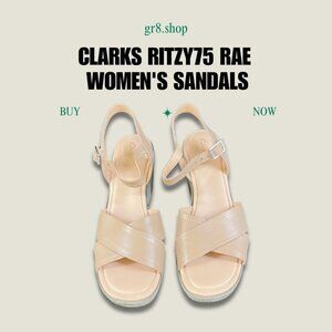 CLARKS Ritzy75 Rae Soft Metallic Leather Platform Wedge Sandals For Women